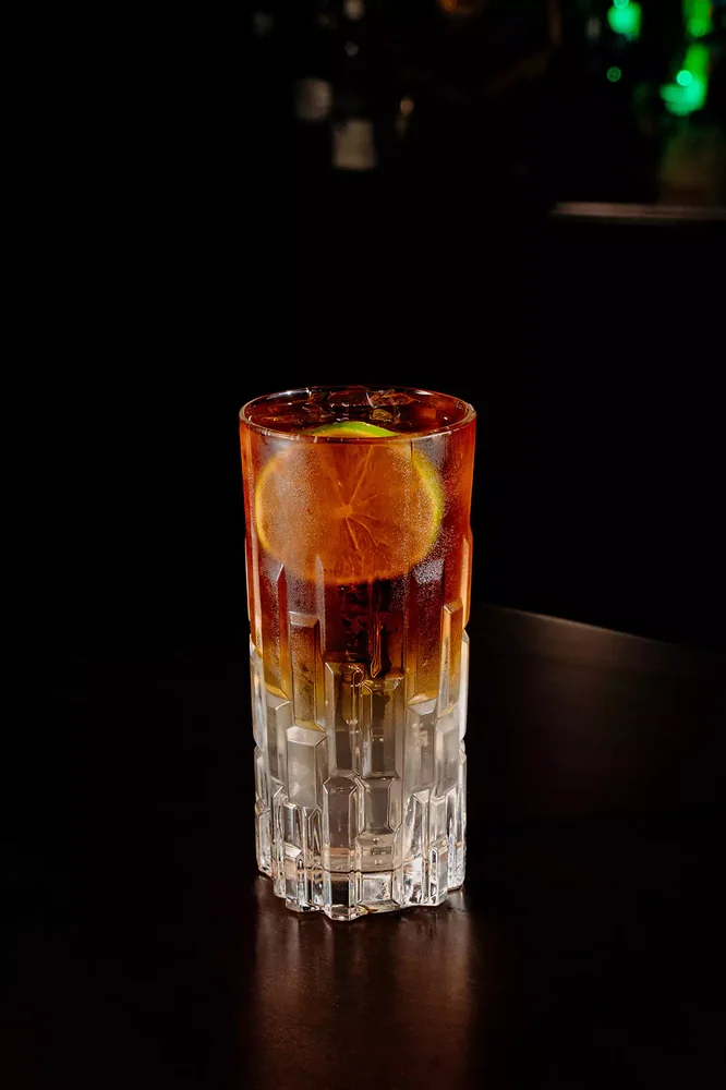Dark ’n’ Stormy served in glassware