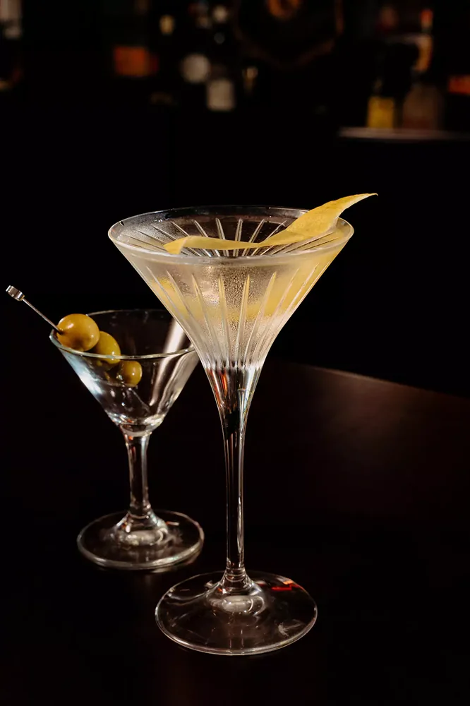 Dry Martini served in glassware