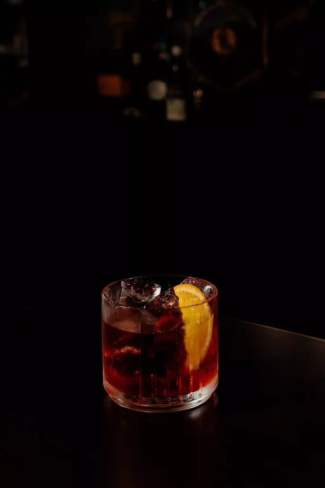 Negroni served in glassware